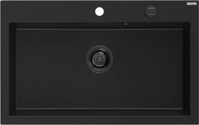 Mexen Elix lavello in granito a 1 vasca 800 x 500 mm, nero, sifone nero - 6527801005-77-B