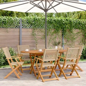 Set Pranzo Da Giardino 7 Pz Beige Polyrattan E Legno Massello /