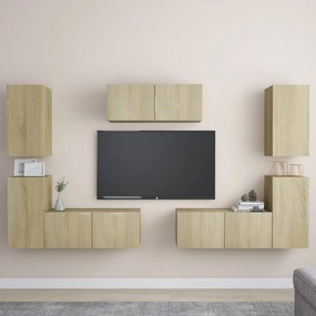 Set Di Mobili Porta Tv 7 Pz Rovere Sonoma İn Legno Multistrato /