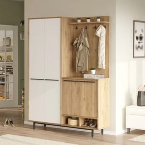 Mobile Ingresso Multiripiano Con Scarpiera E Appendiabiti Whisper Effetto Legno E Bianco