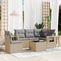 Set Divano da Giardino 6 pz con Cuscini Beige in Polyrattan 3220178