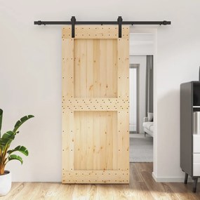 Porta Scorrevole Con Set Hardware 90x210 Cm Legno Massello Pino /