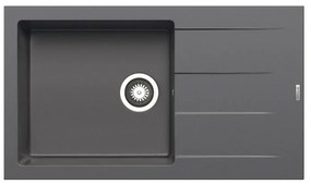 Lavello integrato 1 vasca con gocciolatoio laterale destro o sinistro PYRAMIS Athlos granito L 50 x L 86 cm grigio