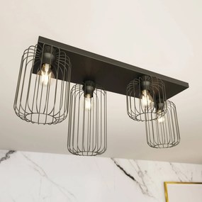 EMIBIG LIGHTING Plafoniera Barn, a 4 luci, 83 cm, nero, metallo, E27