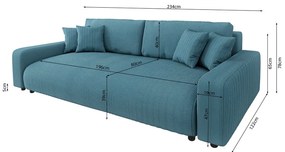 Divano turchese allungabile/con contenitore con rivestimento in velluto a coste 234 cm Sara – Ropez
