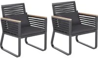 Set di 2 Sedie da Pranzo da Giardino Struttura in Metallo Nero con Cuscini in Corda Design Industriale Moderno