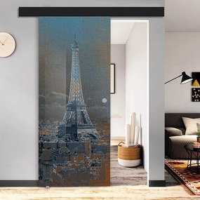 Porta scorrevole Eiffel in vetro multicolore, L 88 x H 215 cm, con binario Atelier nero Sinistra