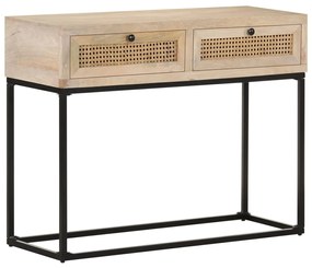 Tavolo Consolle 100x35x76 Cm Massello Di Mango E Canna Naturale /