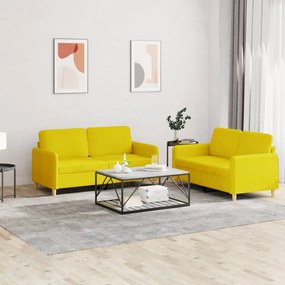 Set Di Divani 2 Pz Con Cuscini Giallo Chiaro İn Tessuto /