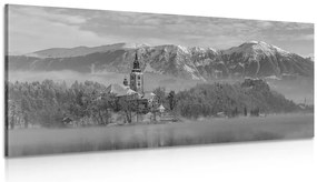 Stampa su tela – Chiesa sul lago Bled in Slovenia in bianco e nero