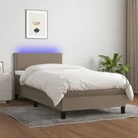 Letto a Molle con Materasso e LED Tortora 90x190 cm in Tessuto 3133041