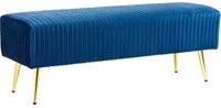 Panca Velluto Blu Imbottito Gambe In Metallo dorato 118 cm Glamour Soggiorno Camera Da Letto Corridoio