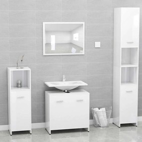 Set Mobili Da Bagno Bianco Lucido İn Legno Multistrato /