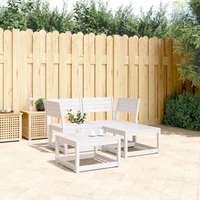 Set divani da giardino 3 pz bianco in legno massello di pino