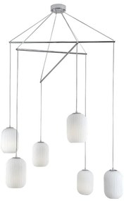 Lampadario Glamour Rebecca cromo paralume bianco 6x E27 Ø80cm NOVECENTO