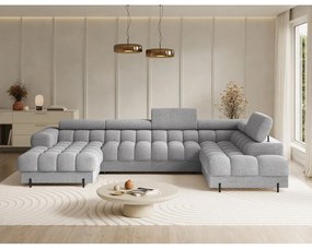 Divano angolare grigio allungabile (con penisola a destra/a U) con rivestimento in bouclé Feraria – ELTAP