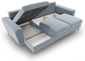 Divano angolare azzurro allungabile e con contenitore con rivestimento in velluto Kyoto – Cosmopolitan Design