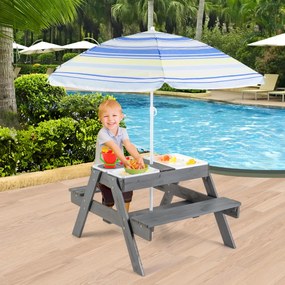 Costway Set tavolo da picnic per bambini 3+ anni, Tavolo attività con sabbia acqua e 3 contenitori rimovibili con coperchio Grigio