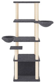 Albero per gatti con tiragraffi in sisal grigio scuro 147 cm