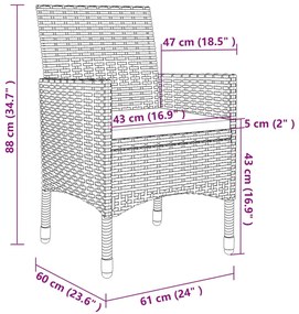 Set da Pranzo da Giardino 5 pz e Cuscini in Polyrattan Nero