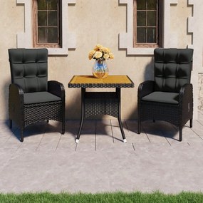 Set Mobili Da Pranzo Per Giardino 3 Pz Polyrattan E Acacia Nero /