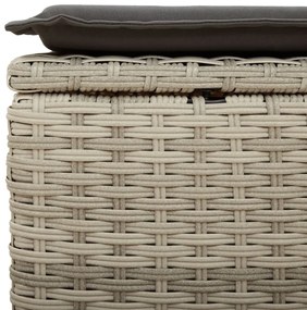 Sgabello giardino e cuscino grigio chiaro 55x55x37cm polyrattan