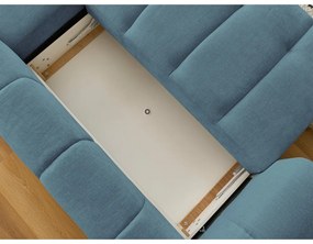 Divano angolare blu allungabile e con contenitore (penisola a destra/chaise lounge) con rivestimento in ciniglia Fuji – Bobochic Paris