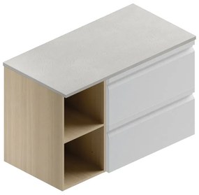 Armadietto bagno a terra Pull 2 cassetti P 46.5 x L 90 x H 56.2 cm bianco/rovere natura/pietra argento mdf