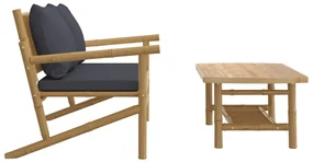 Set salotto da giardino 2pz con cuscini grigio scuro bambù