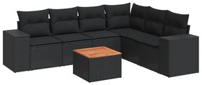 Set divani da giardino con cuscini 7pz nero polyrattan