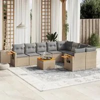 Set Divano da Giardino 10 pz con Cuscini Beige in Polyrattan 3259553