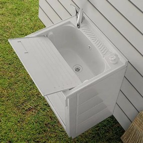 Mobile lavatoio 60x60 bianco con serranda vasca e asse strofinatoio