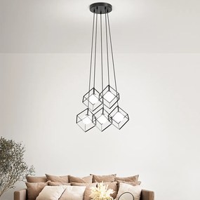 Lampadario Contemporaneo Cube Metallo Nero Vetro 3 Luci G9