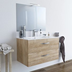 Mobile bagno LINDA80 Rovere Chiaro con lavabo e specchio - 8280 - SENZA LUCE LED