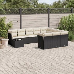 Set divani da giardino 11 pz con cuscini in polyrattan nero