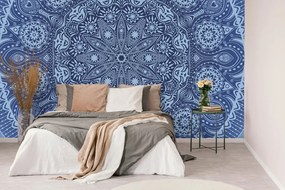 Carta da parati autoadesiva – Mandala decorativa con pizzo in blu