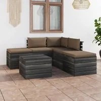 Set Divani da Giardino su Pallet 6 pz con Cuscini Massello Pino cod mxl 44163