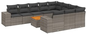 Set divani da giardino 11 pz con cuscini in polyrattan grigio