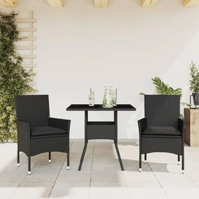 Set Da Pranzo Da Giardino 3 Pz Con Cuscini Polyrattan E Vetro /