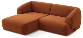 Divano angolare arancione (con penisola a sinistra) con rivestimento in velluto Moana – Makamii