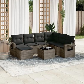 Set Divano da Giardino 8 pz con Cuscini Grigio in Polyrattan