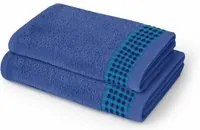 Coppia asciugamani spugna viso e ospite blu avio con bordatura