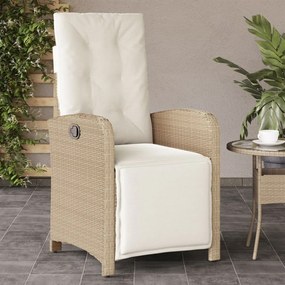 Sedia reclinabile da giardino con poggiapiedi beige polyrattan