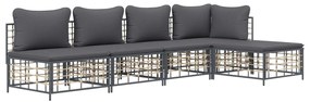 Set divani da giardino 5 pz con cuscini antracite in polyrattan