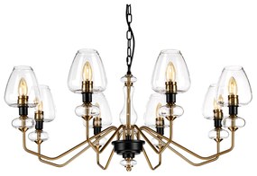 Lampadario Armand Acciaio Ottone Antico Nero Carbone Vetro Nero 8 Luci E14