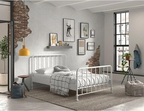 Letto singolo bianco in metallo con rete 140x200 cm BRONXX - Vipack