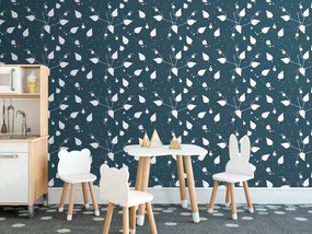Carta da parati – Foglie delicate in versione blu