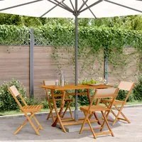 Sedie da Giardino Pieghevoli 4pz Beige Tessuto e Legno Massello 3214619