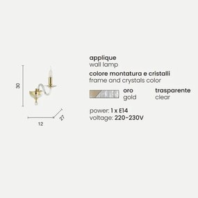 Applique PAGANINI a 1 LUCE in vetro lavorato a mano ORO