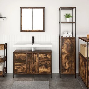 Set di mobili da bagno a 2 pezzi in rovere affumicato in legno ingegnerizzato